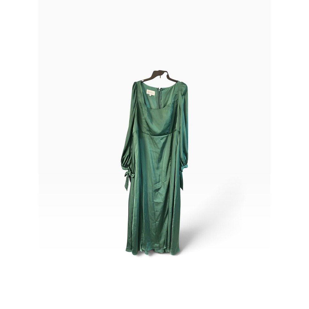Azazie Emerald Green Satin Maxi Dress Long Sleeve Square Neck Formal Gown A20